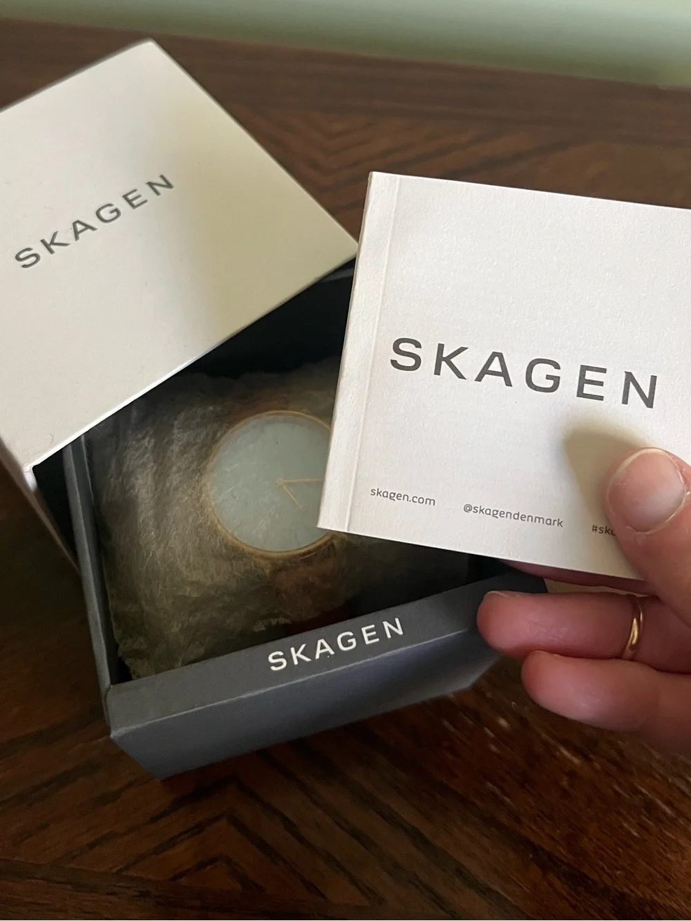 Skagen Denmark Anita Wristwatch, Leather Strap, Blue Chrome with Gold Hardware